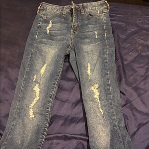 SO Women's Skinny Jeans - Distressed Blue